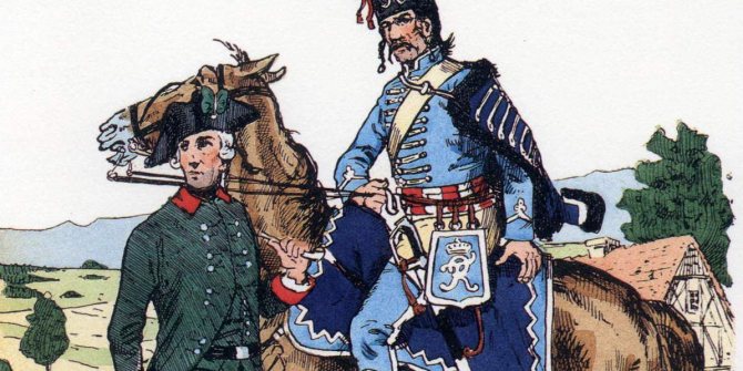 Егерь и гусар прусских войск